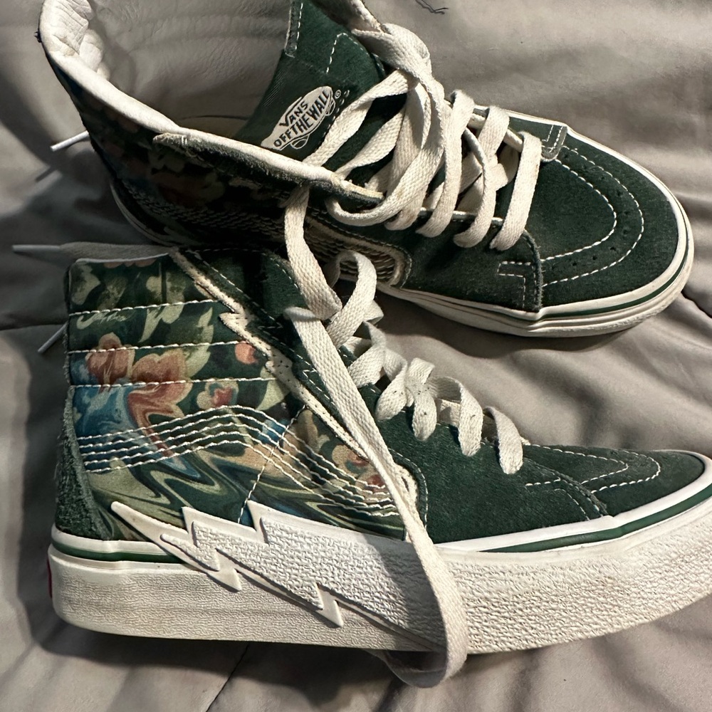 Vans Green and Floral High-Top Sneakers